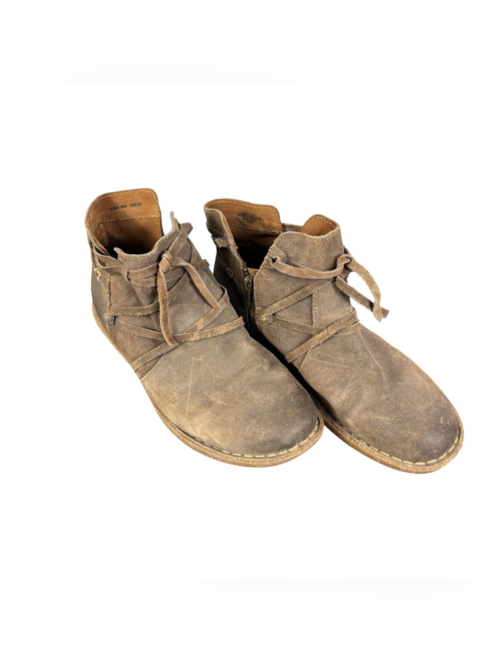 Born Tarklin Boots Women's 10M Brown Suede Comfort Distressed Ankle Booties Zip